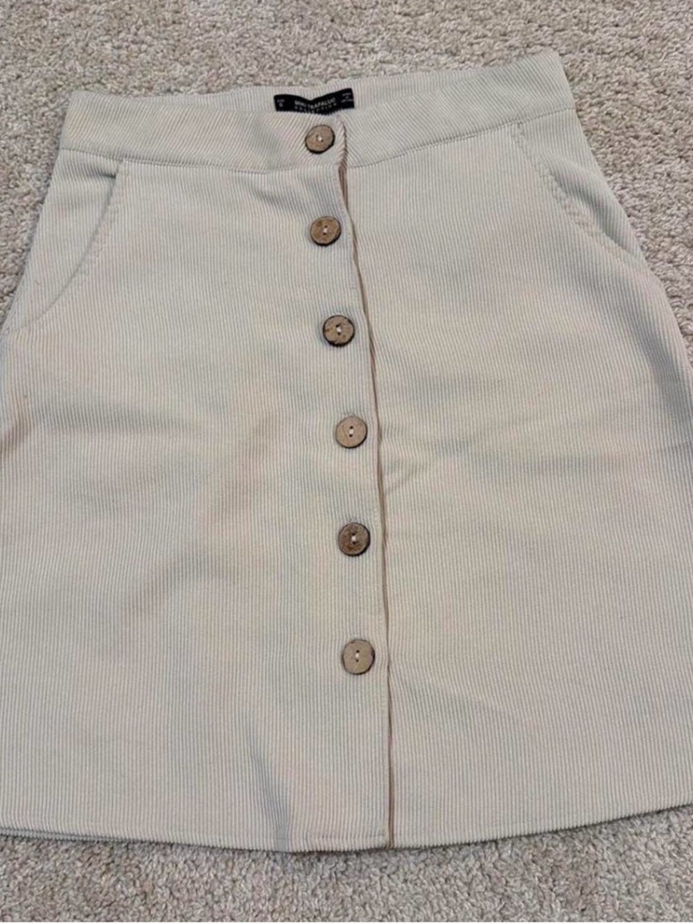 SHEIN Cream Button-Front Ribbed Mini Skirt